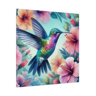 Vibrant Hummingbird & Hibiscus Flowers Stretched Matte Canvas - Eco-Friendly Wall Art in 30"x30" Size