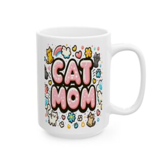 Adorable 'Cat Mom' 15oz Coffee Mug - Perfect Gift for Cat Lovers!"