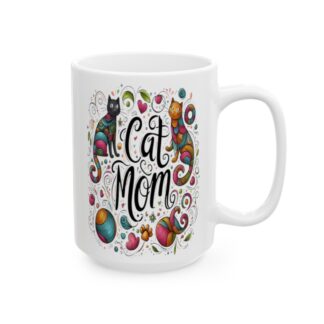 Purr-fectly Adorable 'Cat Mom' 15oz Coffee Mug - Ideal Gift for Feline Enthusiasts!